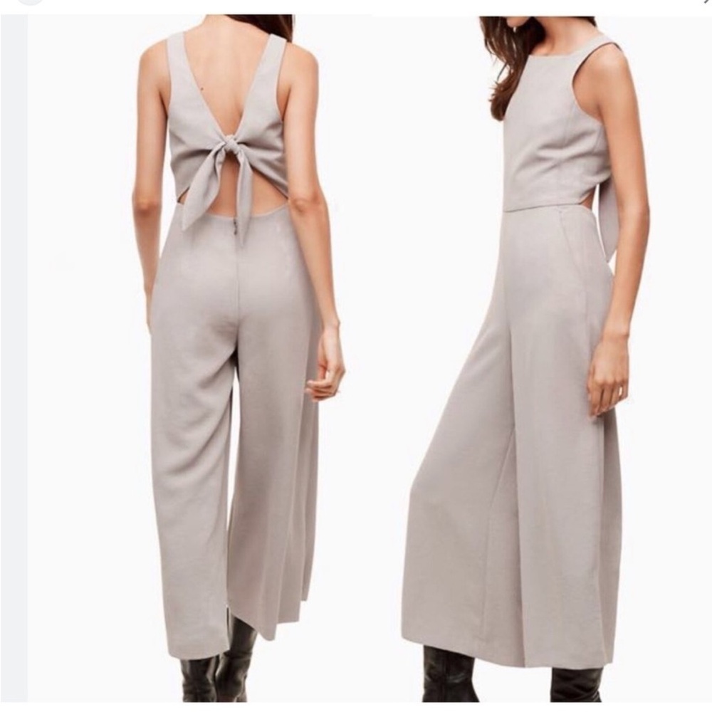 Aritzia Wilfred Ecoulement Square Neck Tie Back Jumpsuit in Light Blue Gray 0
